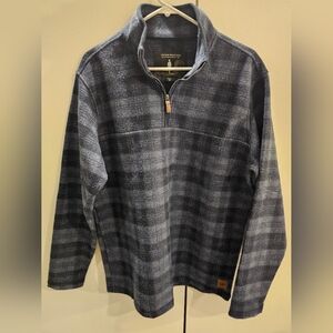 John Wayne Mens Medium Blue Plaid 1/4 Zip Flannel Pullover